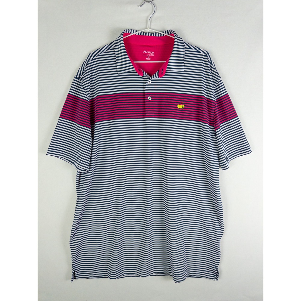 Masters Tech Golf Polo Shirt Mens XL Navy White Striped Pink Embroidered Country